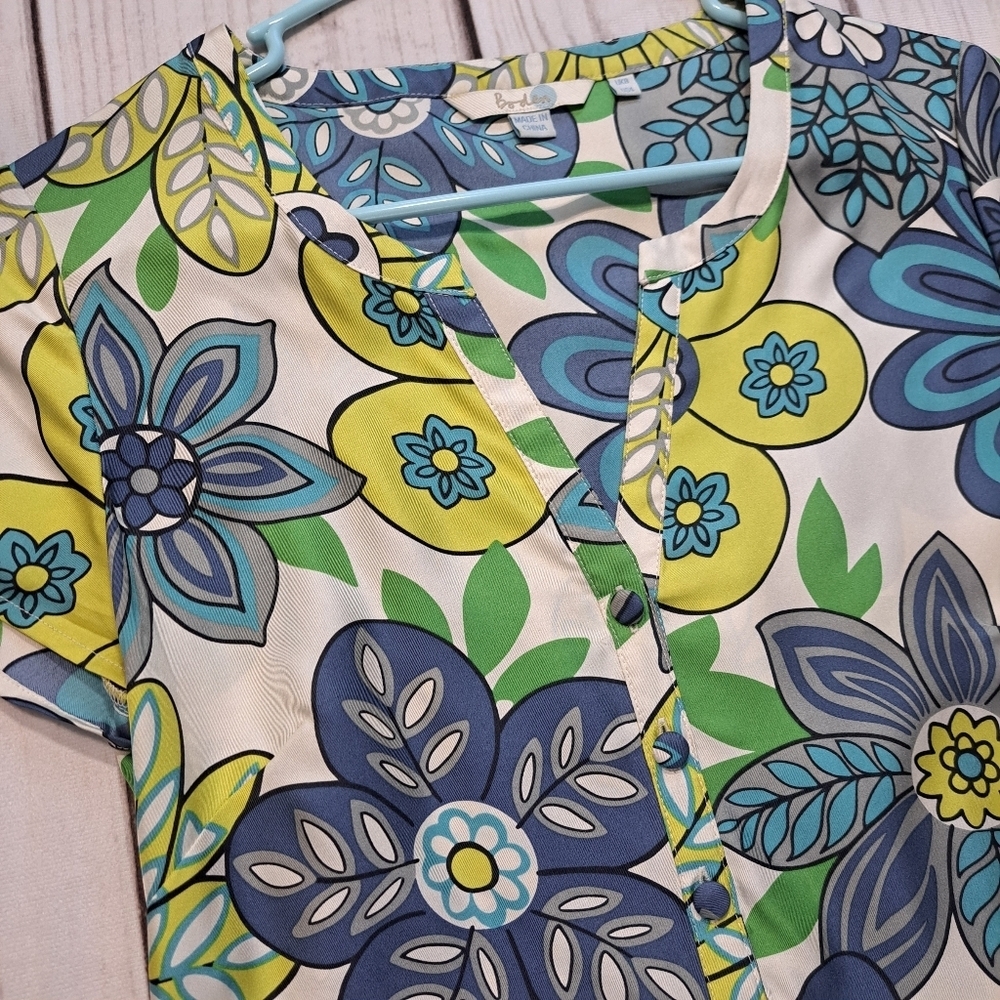 Boden Blue Green Yellow Silk Floral Vneck Mini Sundress Dress Women's Size 4 - Picture 4 of 10